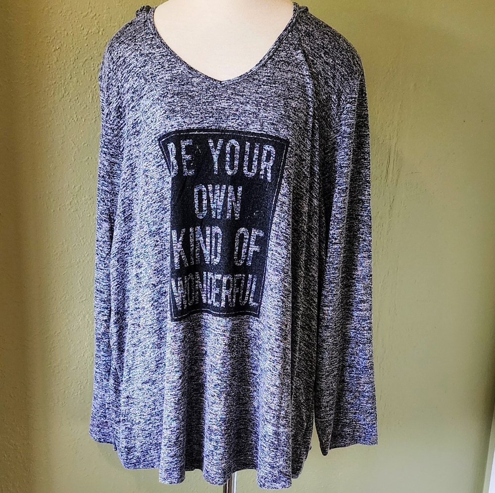 Avenue Charcoal Hooded Heather Knit Top Size 30/32